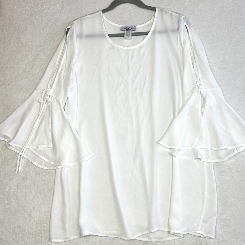 Accent White Cold Shoulder Bell Sleeve Blouse‎ Top Made in USA T3571 L/XL